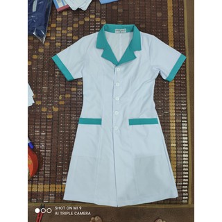 Áo Blouse Trắng Dược Sĩ Phối Viền Vải Lon Mỹ Mềm Mại, Thoáng Mát