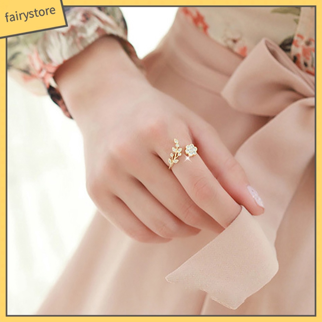 Nhẫn đeo tay hợp kim hình hoa và cành đính đá lấp lánh tinh tế cho nữ