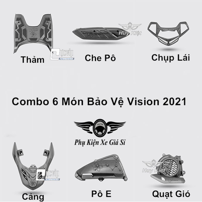 Combo 6 Món Bảo Vệ Cho Xe Vision 2021 Carbon MS3959