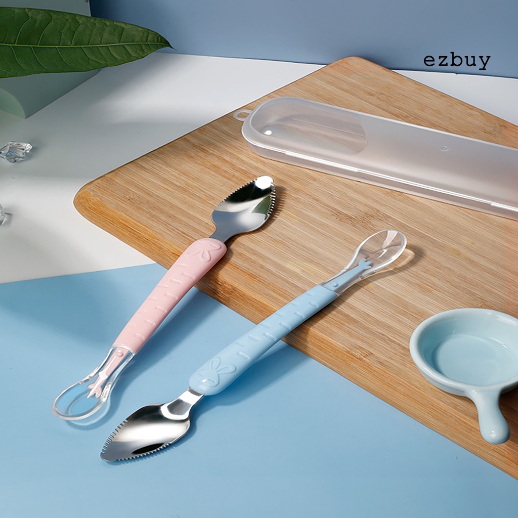 Muỗng ăn trái cây hai đầu bằng thép không gỉ dễ vệ sinh đa năng cho bé sơ sinh