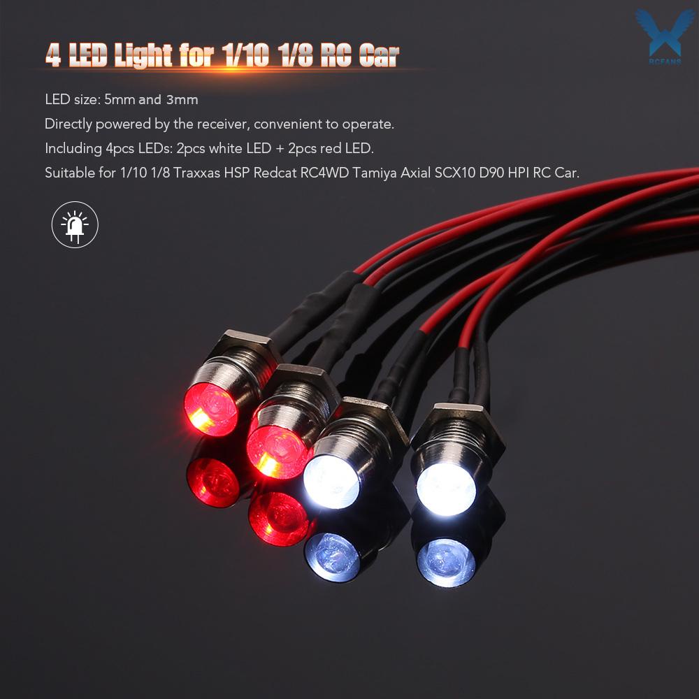 Bộ 4 Đèn Led 2 Bóng Kèm Công Tắc Điều Khiển 1 / 10 1 / 8 Traxxas Hsp Redcat Rc4Wd Tamiya Axial Scx10 D90 Hpi Rc