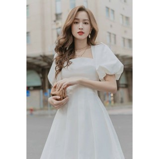 Đầm Cổ Vuông ❤️FREESHIP❤️ Tay Phồng Dáng Xòe Chíp Eo