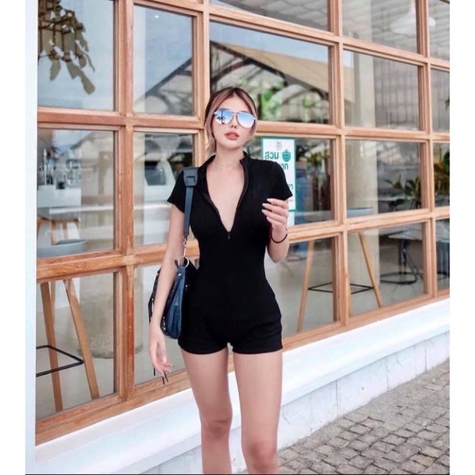 Bikini Đồ bơi nữ có tay khóa kéo màu ĐEN FORM SHORT sành điệu kín đáo co dãn thoải mái (vải xịn) freesize 45-60kg