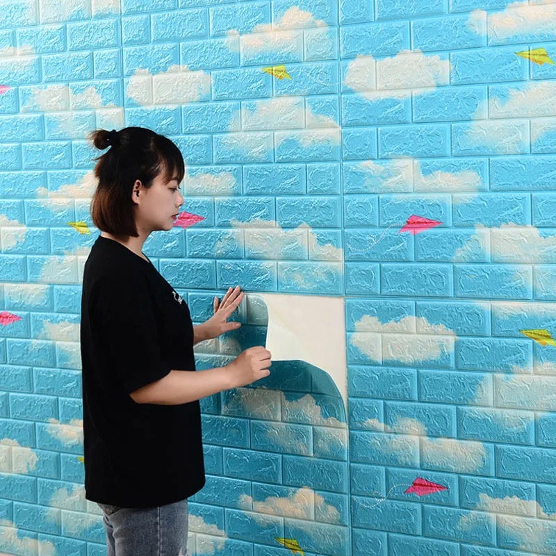 Miếng xốp dán tường 3d hình bầu trời xanh trang trí nội thất