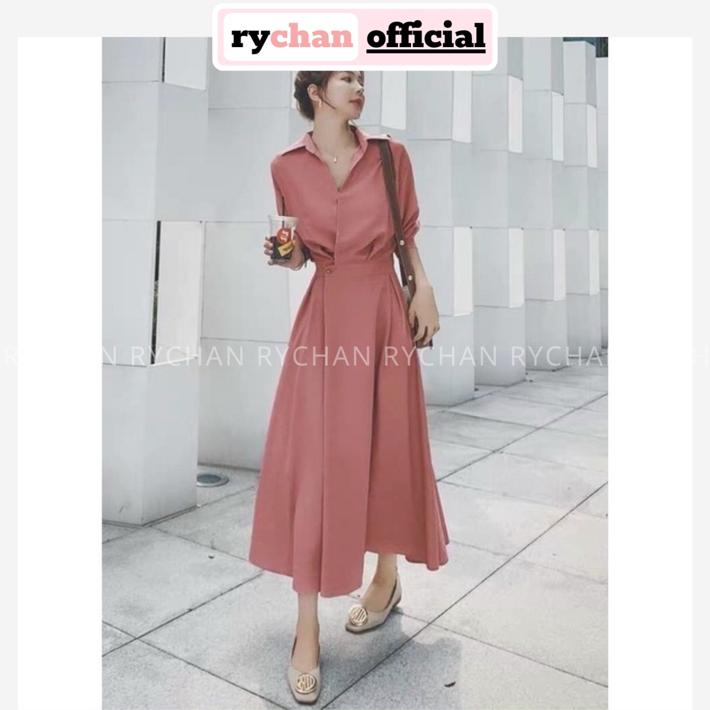 Đầm Nữ Dạo Phố Dáng Sơ Mi Tay Dài Nút Trước Cực Nữ Tính Màu Hồng Nude - DX9796