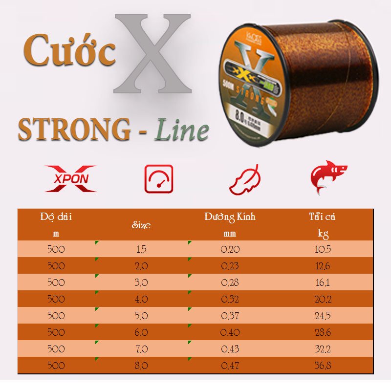 Cước câu cá 500m cao cấp Cước tàng hình X Strong câu đơn câu đài. sợi cước khỏe tải cá lớn X5