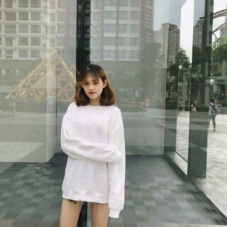 Sweater trắng trơn basic unisex tay dài - hàng cao cấp