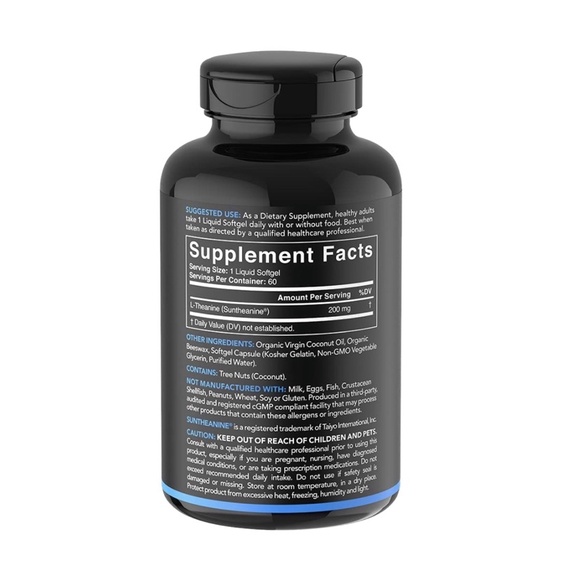 Viên uống L-Theanine 200mg Sports Research hữu cơ thuần chay bổ não giảm stress tăng tập trung 60 viên USA