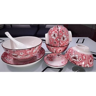 [VNSX] Bộ Bát Đĩa Sứ 8 món Họa Tiết Hoa Thiên Lý Trang nhã,Họa Tiết Rõ Nét,Men Dầy Dặn 5.0