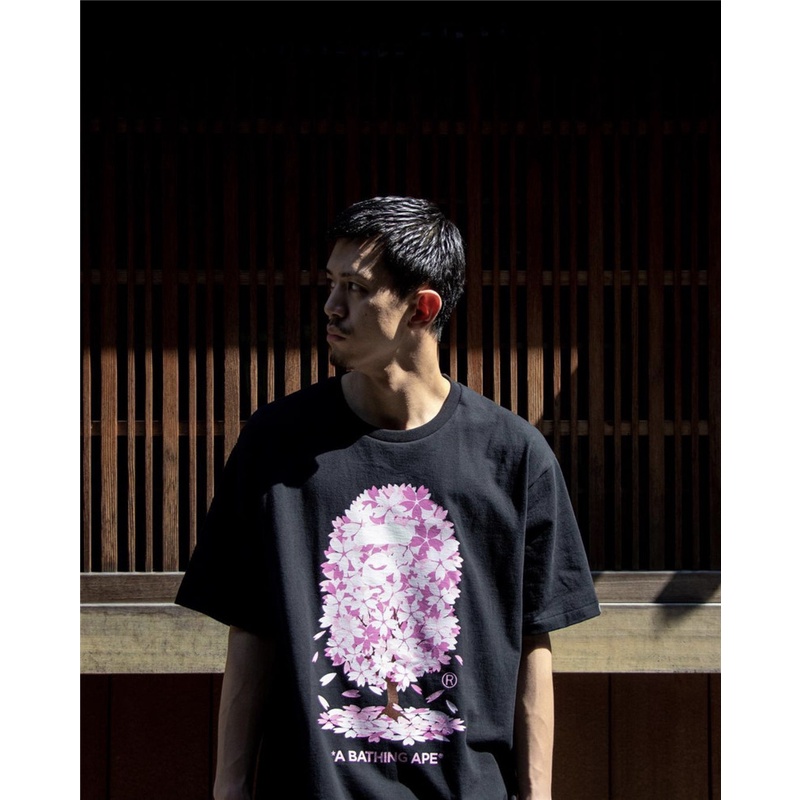 Áo Tee Bape x Sakura hoa anh đào hồng , Áo Thun Bape Shark Cá mập, chất liệu Cotton, màu đen BapeVN