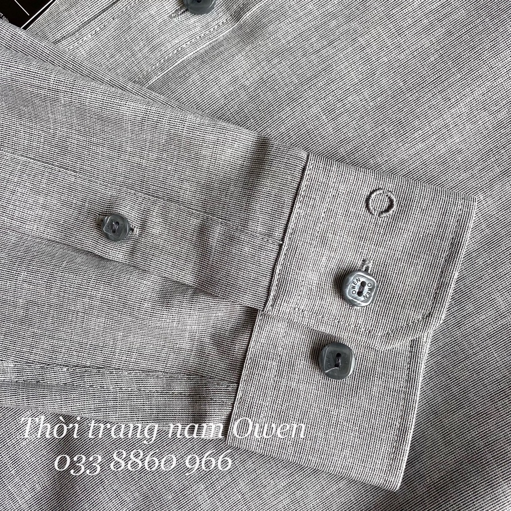 OWEN - Áo sơ mi dài tay OWEN SLIMFIT cổ tàu chất cafe không nhăn - Áo sơ mi cổ tàu nam màu xám 22731