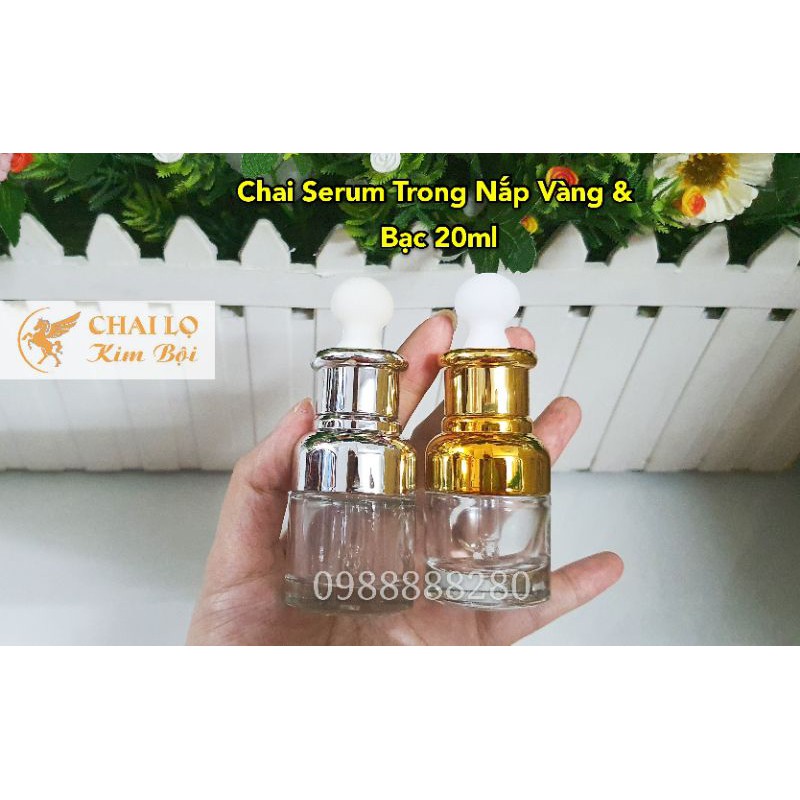 CHAI LỌ SANG CHIẾT MỸ PHẨM - Chai Chiết Serum Trong Nắp Vàng &amp; Bạc 20ml