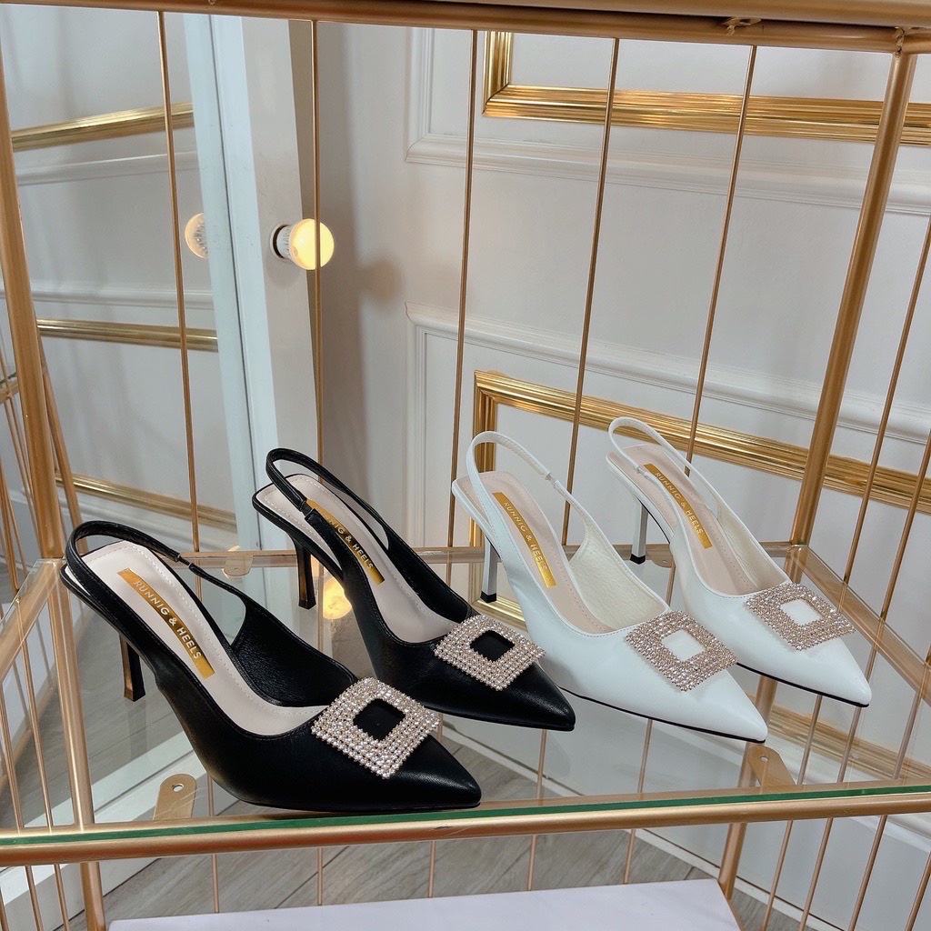 Sandal bít mũi nhọn nơ đá vuông các dáng gót đũa nhỏ - 7P