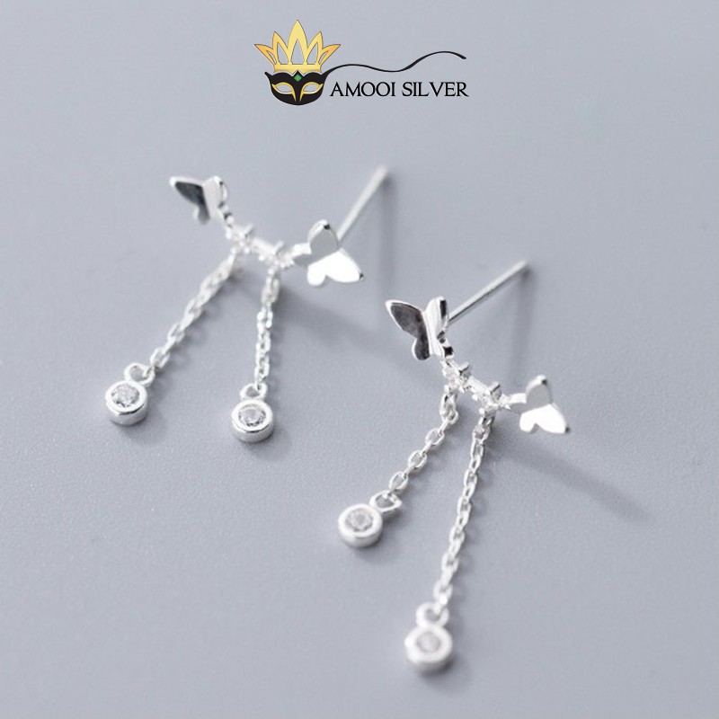 Bông tai bạc S925 đôi bướm tua rua - Amooi Silver AB19