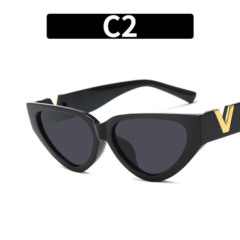 (YUZHU) Kính Mát Mắt Mèo Thời Trang Phương Tây Gọng Nhỏ Thiết Kế Sọc Đen Trắng