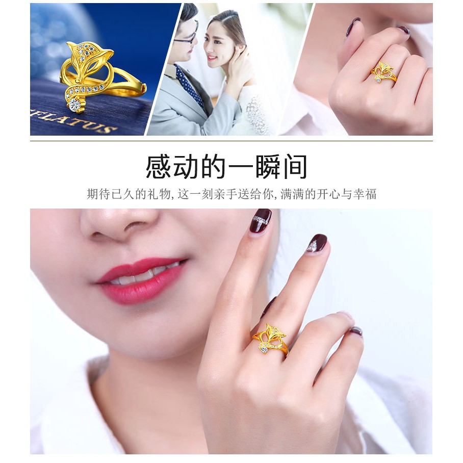 Nhẫn bằng kim loại thiết kế hình cáo đính đá thời trang cá tính cho nữ