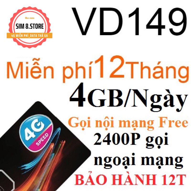 Sim 4G vina D159V 6G/ngày, 200p ngoại mạng; VD89 4G/ngày , VD149 6G/ngày miễn phí 1 năm ko phải nạp tiền