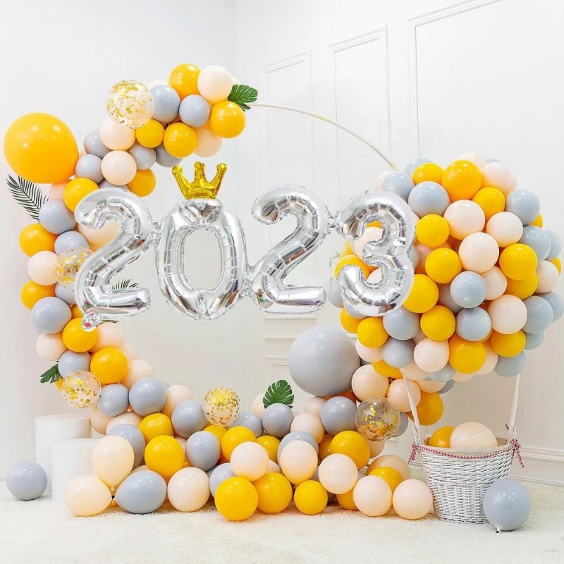 Bong Bóng Lá Nhôm Hình Vương Miện Màu Đen / Vàng Hồng / Vàng Hồng / Gradient Trang Trí Nhà Cửa Dịp Năm Mới 2023