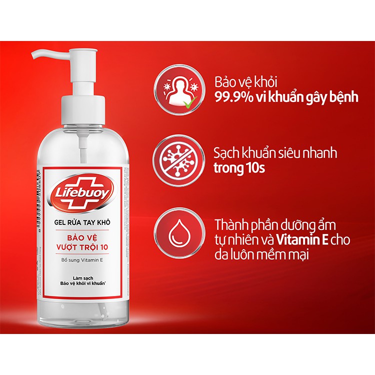 [Xả kho giá sỉ] Gel rửa tay khô Lifebuoy bảo vệ vượt trội 10 (Chai vòi và chai nắp 235ml) | BigBuy360 - bigbuy360.vn