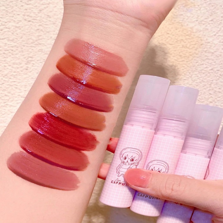 [Hàng mới về] Son bóng Cappuvini hiệu ứng gương dưỡng ẩm không nhòe thiết kế vỏ hình cô bé dễ thương