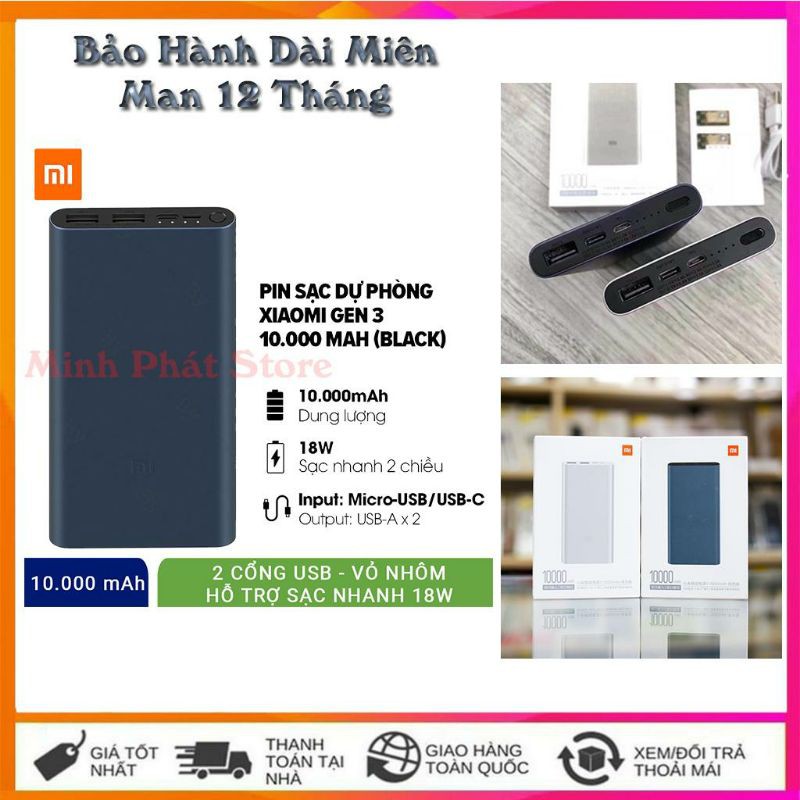 Sạc Dự Phòng Xioami 10000Mah gen 3 Sạc Nhanh QC 3.0 - BH 12 Tháng | WebRaoVat - webraovat.net.vn