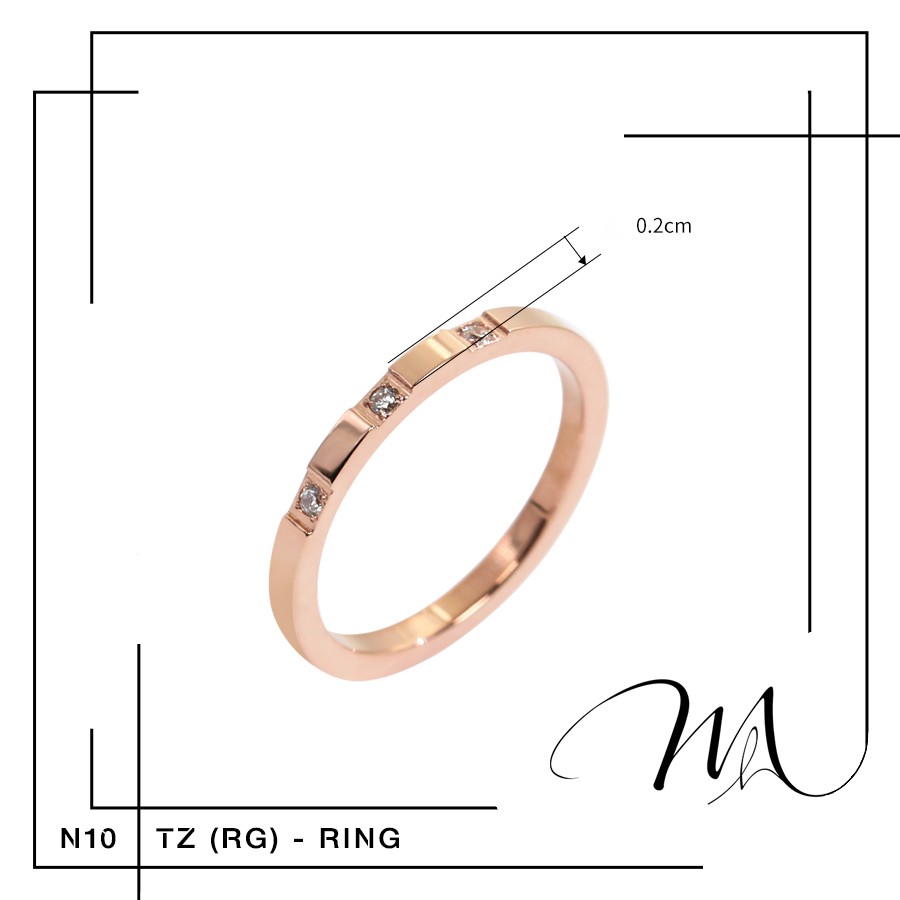 Nhẫn Titan trơn nam nữ đính đá nhỏ thanh lịch không gỉ - Măng’s House N10