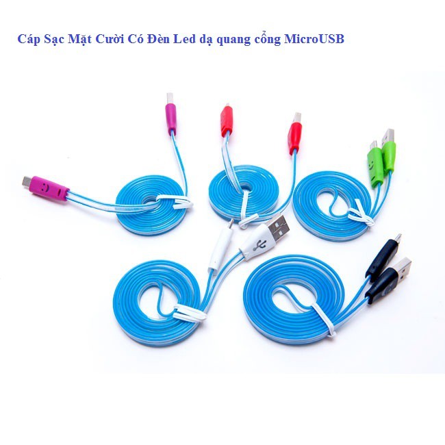 Cáp Sạc Mặt Cười Có Đèn Led dạ quang cổng MicroUSB - Màu ngẫu nhiên