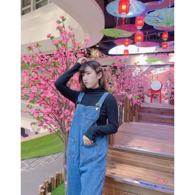 Quần Yếm jean nữ dài ulzzang chất denim thời trang hàn dành cho nữ