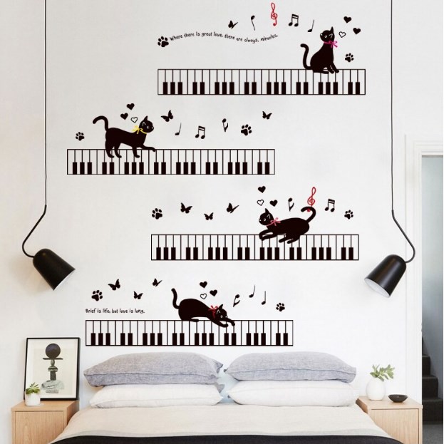 Miếng Dán Tường Hình Đàn Piano Và Mèo Kích Thước 60x90 Xl8254