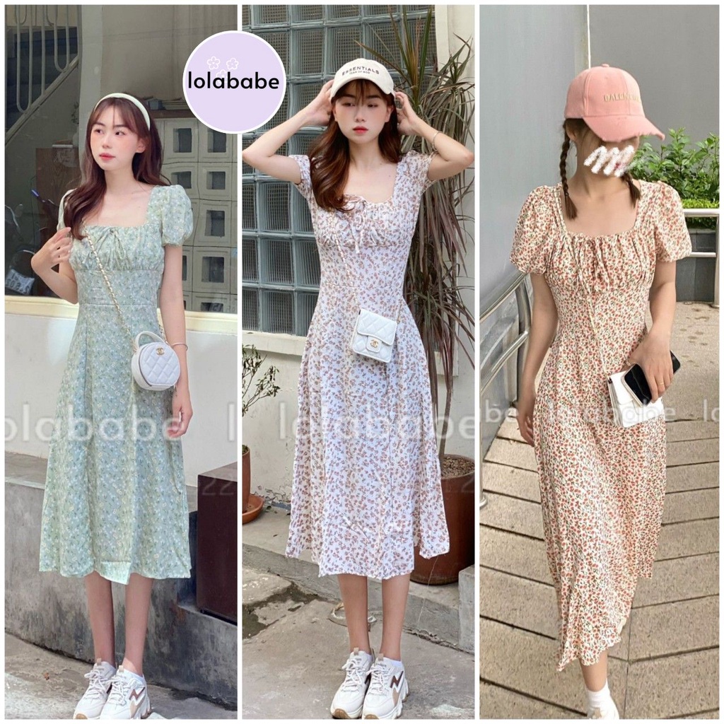 Đầm hoa nhí xẻ tà dáng dài phong cách tiểu thư v84 Lolababe