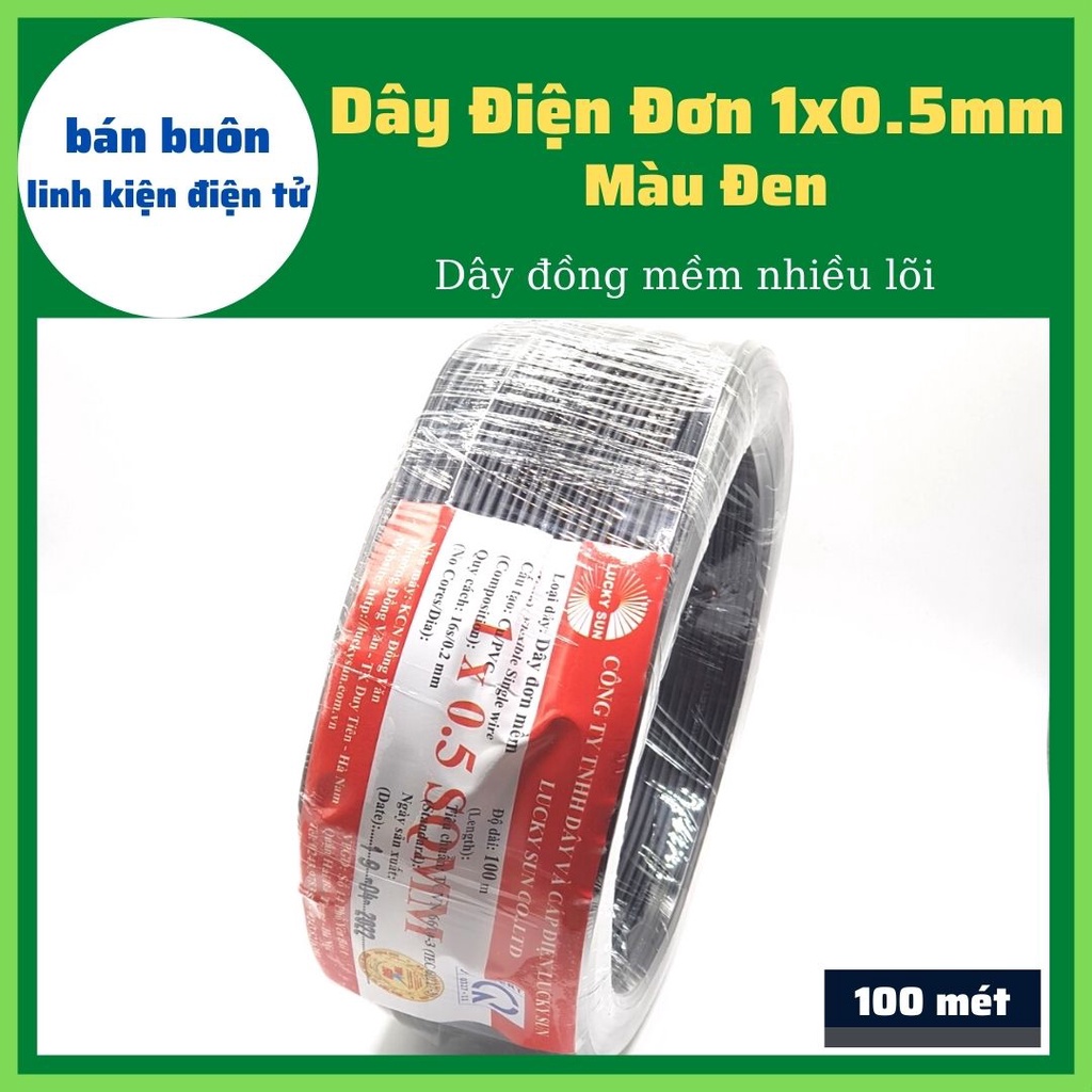 [100 Mét] Dây điện đơn 1x0.5mm màu đen, dây diện mềm nhiều lõi, dây diện đơn [100% Đồng]