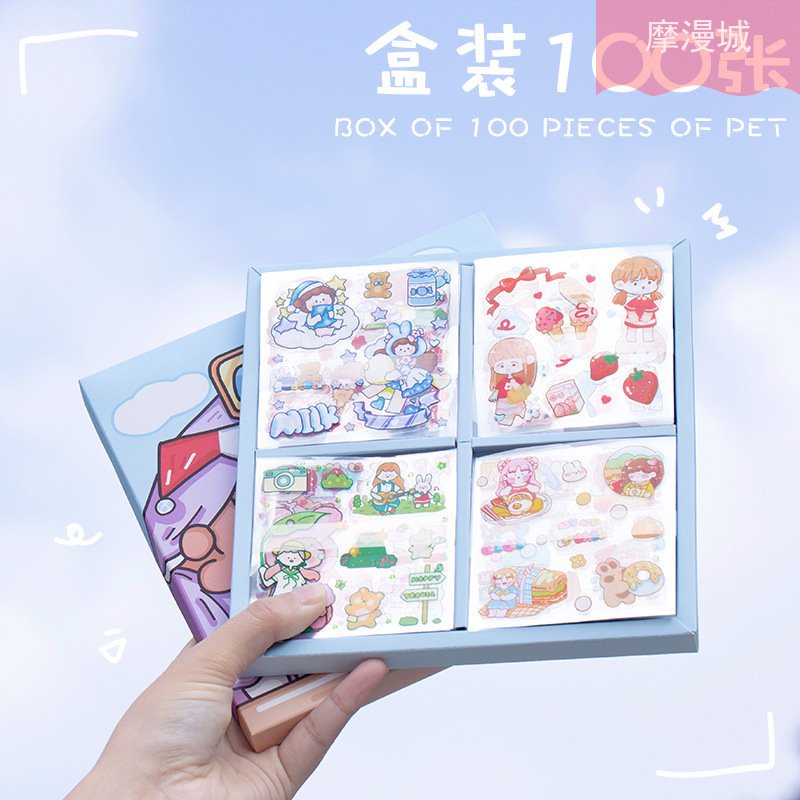 🍓 Sticker 100 tấm Hộp quà tặng dán hoạt hình trang trí sổ lưu niệm dễ thương