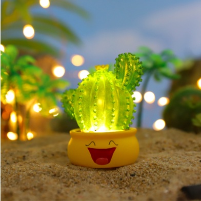 Set 4 mô hình xương rồng chibi phát sáng biểu cảm dễ thương dùng để trang trí góc làm việc bàn học quà tặng bạn bè - Ráp