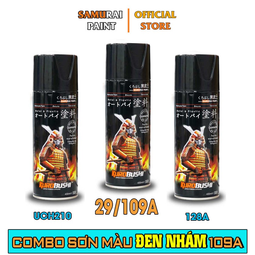 Combo Sơn Samurai Màu Đen Nhám/ Đen Mờ Chính Hãng (109A - UCH210 - 128A - P800)