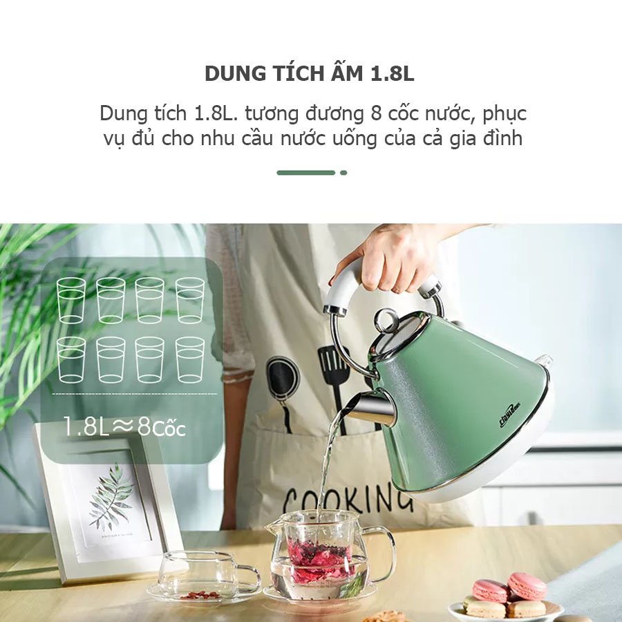 Ấm siêu tốc Cidylo cao cấp của Xiaomi bình đun nước cao cấp phong cách retro dung tích 1L8