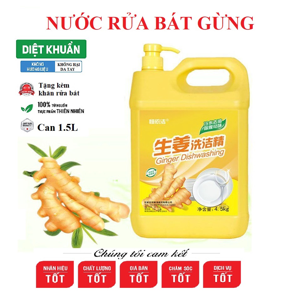 NƯỚC RỬA BÁT TINH CHẤT GỪNG 1,5 LÍT TẶNG KÈM MIẾNG RỬA BÁT
