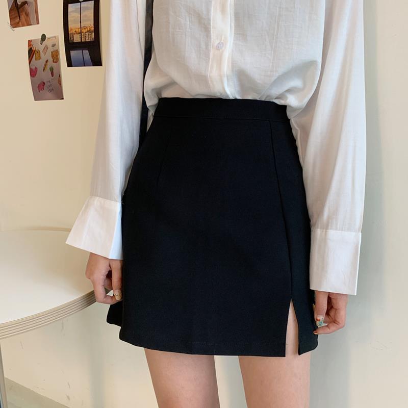 2021 summer new high-waisted short skirt, anti-glare A-line skirt, black and thin, large size split half-length hip skirt | BigBuy360 - bigbuy360.vn