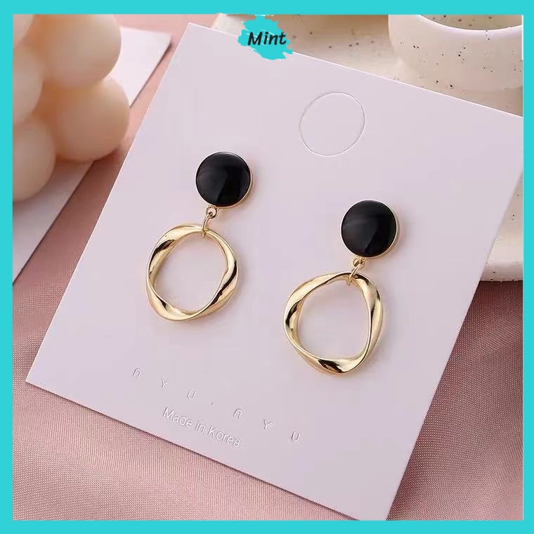 Bông Tai Thả Dáng Tròn ❤️FREESHIP❤️ Khuyên Tai Chất Liệu Hợp Kim Mạ Bạc Sáng Phong Cách Hàn Quốc