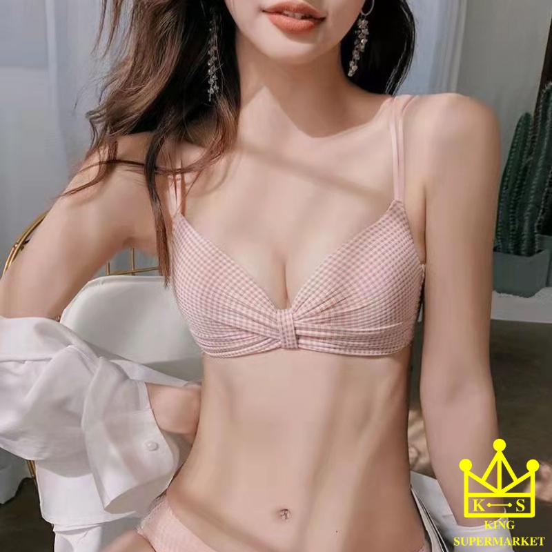 Áo lót hoạ tiết caro không gọng phối nơ xinh xinh