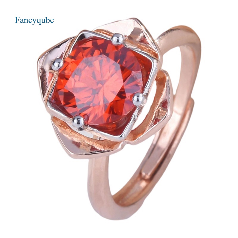 Nhẫn đính đá zircon hai màu hình hoa hồng kích thước tùy chỉnh thời trang cho nữ