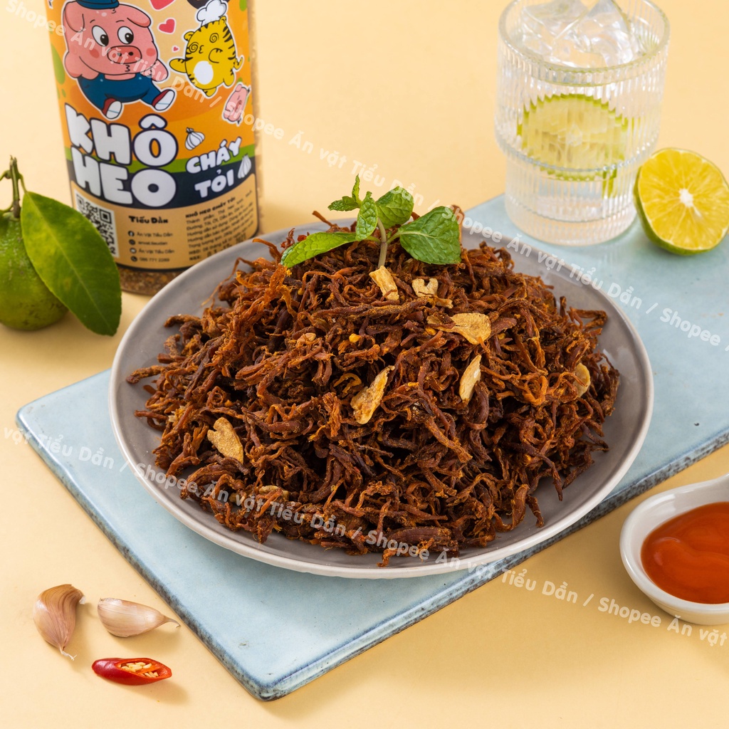 Khô heo, khô lợn cháy bơ tỏi hũ lớn 280g Tiểu Dần  đồ ăn vặt vừa ngon vừa rẻ