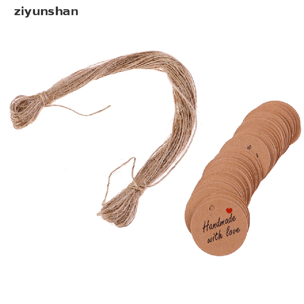 Set 100 Tấm Nhãn Giấy Cứng Handmade with Love Kèm 20m Dây Treo