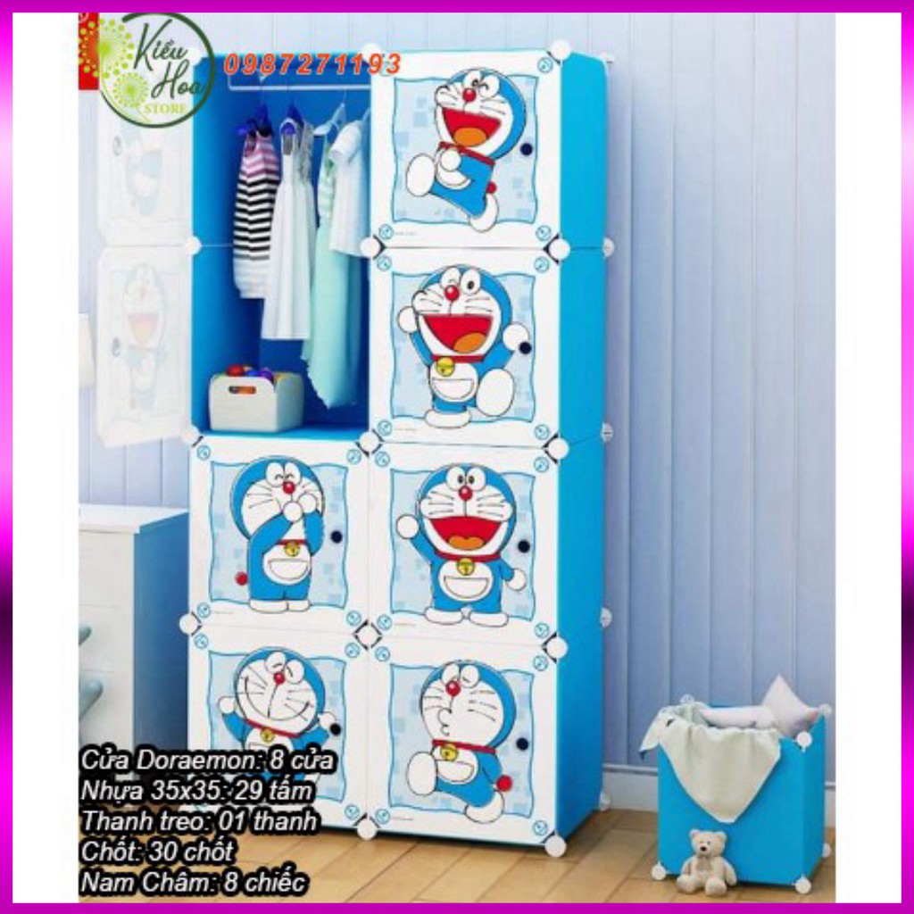 TỦ QUẦN ÁO NHỰA LẮP GHÉP ĐA NĂNG DORAEMON (nhiều kích thước lựa chọn) (tặng kèm chốt, búa) (Kiều Hoa Store)