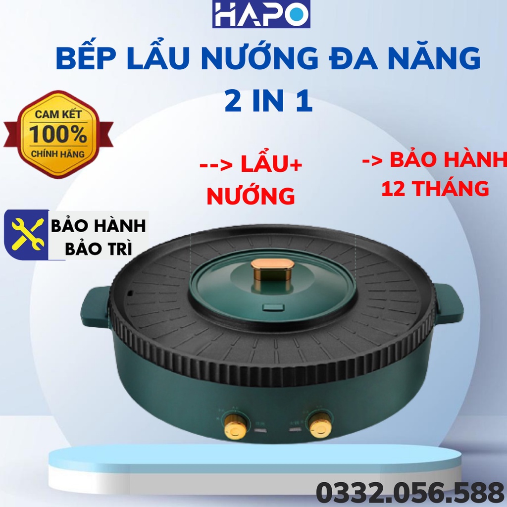 Bếp lẩu nướng đa năng 2 in 1 vừa Nướng vừa Lẩu không khói, Chống dính, Dễ vệ sinh