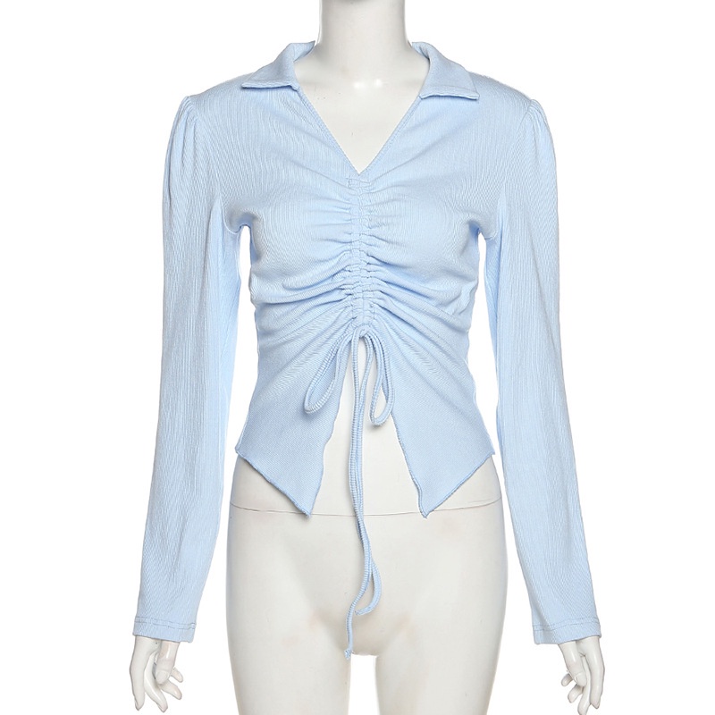 Áo Croptop Tay Dài Phối Dây Rút Thời Trang Trẻ Trung Cho Nữ