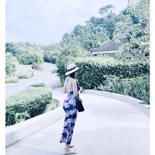 Đầm body hoa tím dây ôm body xẻ hông kèm ảnh thật sàn