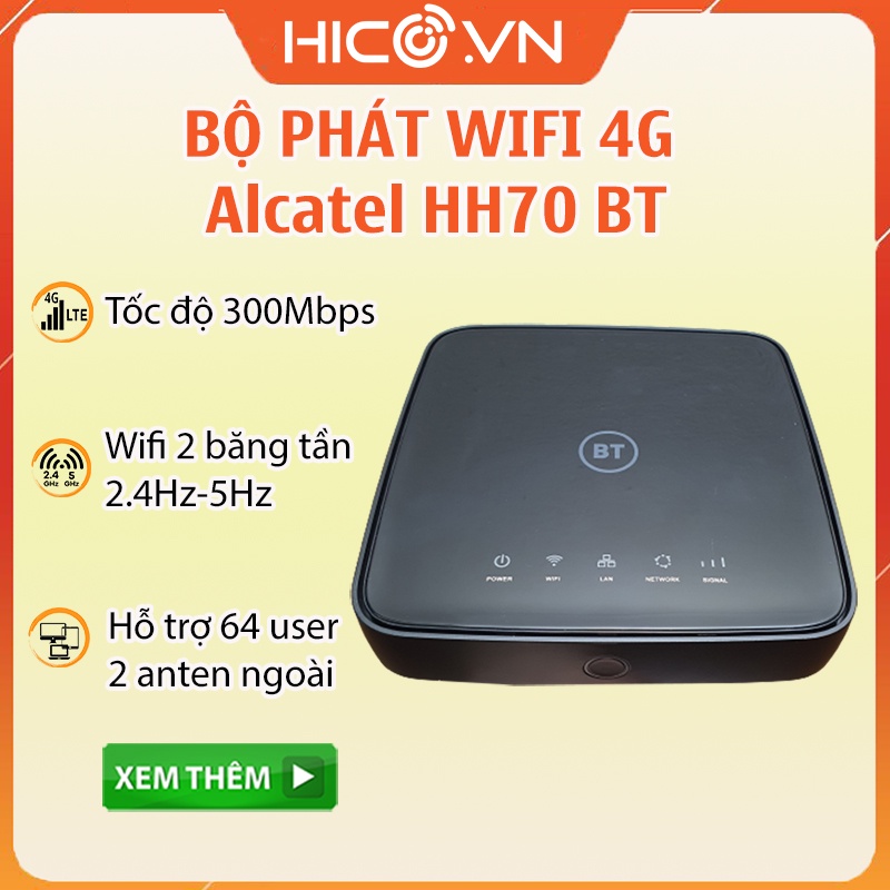Bộ Phát Wifi 3G 4G Alcatel HH70BT – Tốc độ 300Mbps – Kết nối 64 user cùng lúc – Hỗ trợ 2 băng tần 2,4Ghz và 5Ghz