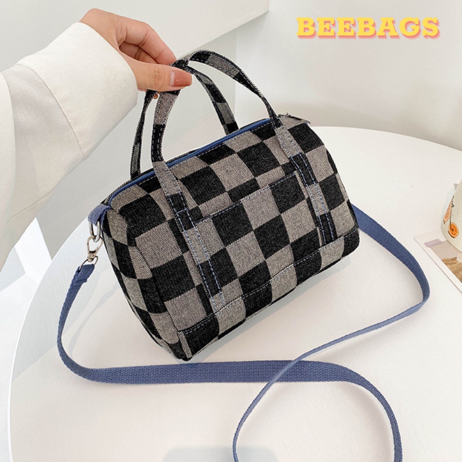 Túi Xách Jean Họa Tiết Caro Cầm Tay, Đeo Chéo Màu Đen, Xanh Đậm | TX45 | Túi Cầm Tay Vải Jean Năng Động Cá Tính Đi Chơi