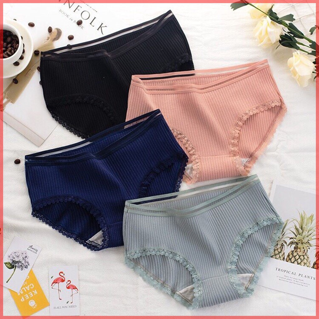 Quần Lót Nữ Cotton Viền Ren, Cạp sọc, Quần Lót Kháng Khuẩn Trơn Nhiều Màu Dễ Thương, sexxy, gợi cảm (nhiều mầu đẹp) QL02 | BigBuy360 - bigbuy360.vn