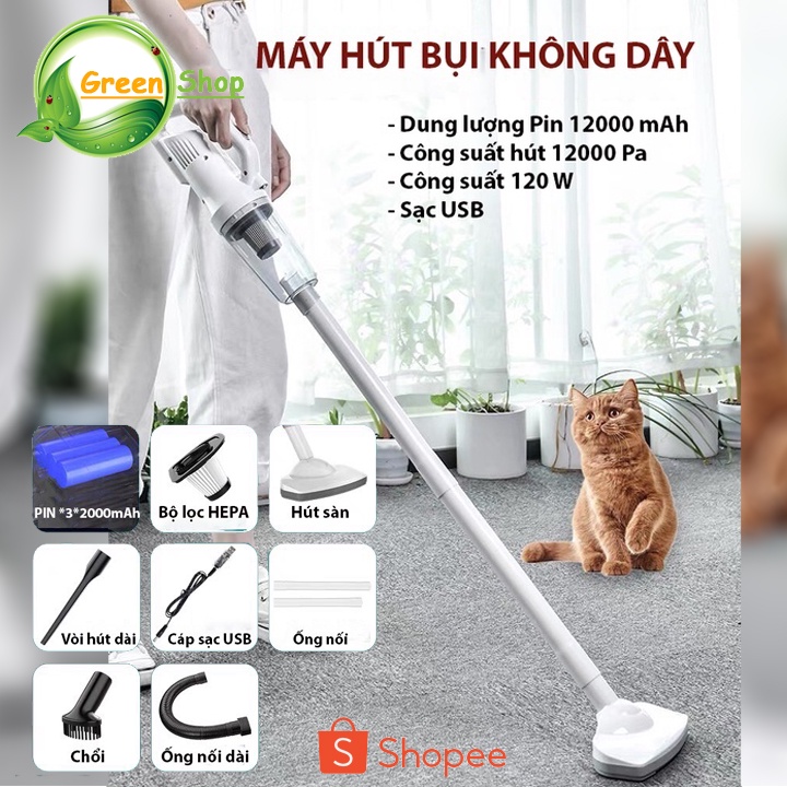 Máy hút bụi không dây đa năng LT-106EG dài 1m2 lực hút 12000Pa siêu mạnh, dễ dàng thay thế ống hút phù hợp nhu cầu